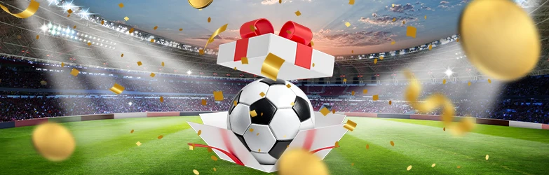 Willkommensbonus für Sportwetten, dargestellt als Geschenk auf dem Spielfeld.